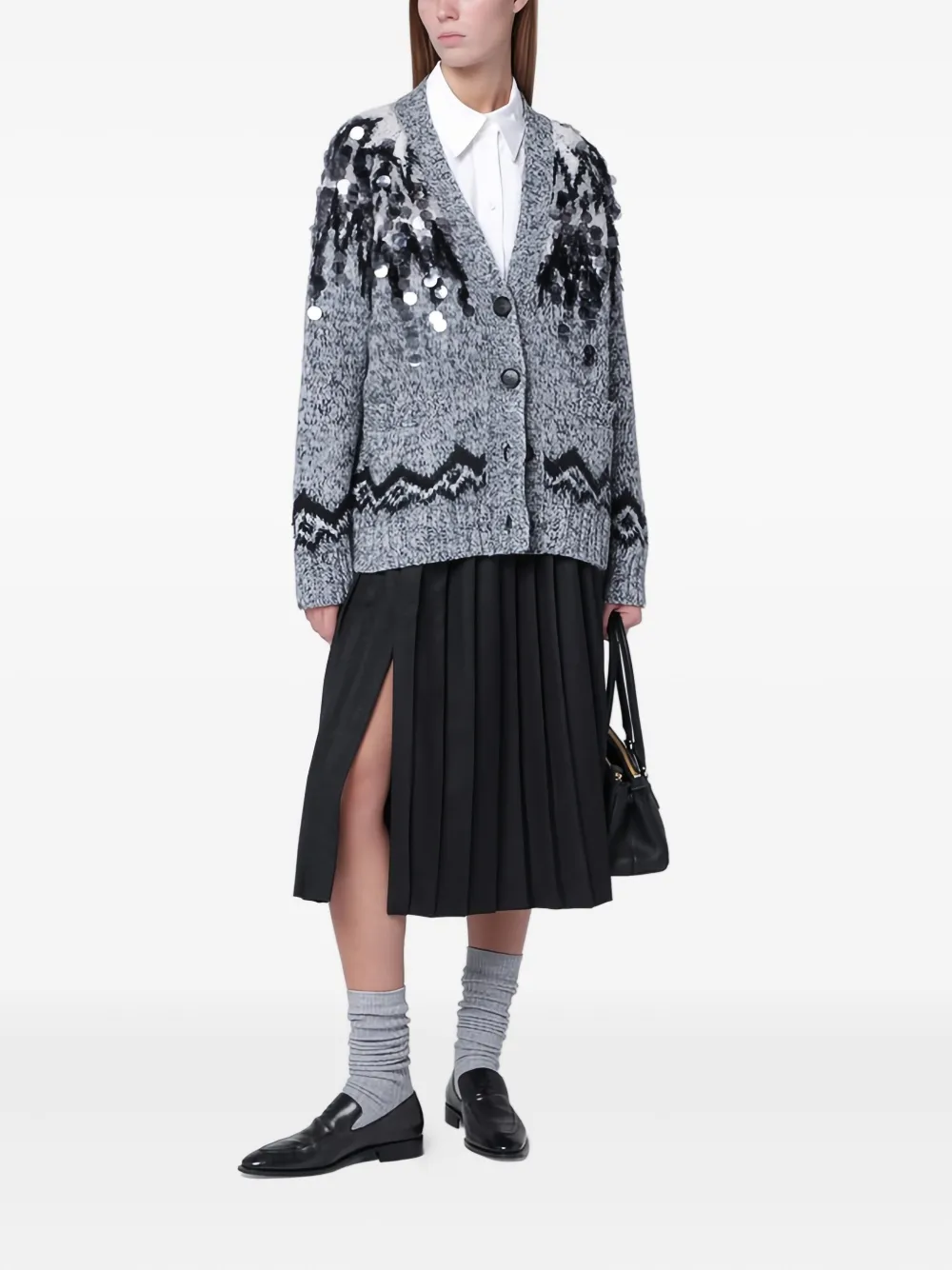 Roberto Collina Grey Wool-blend Cardigan With Sequins In Gray