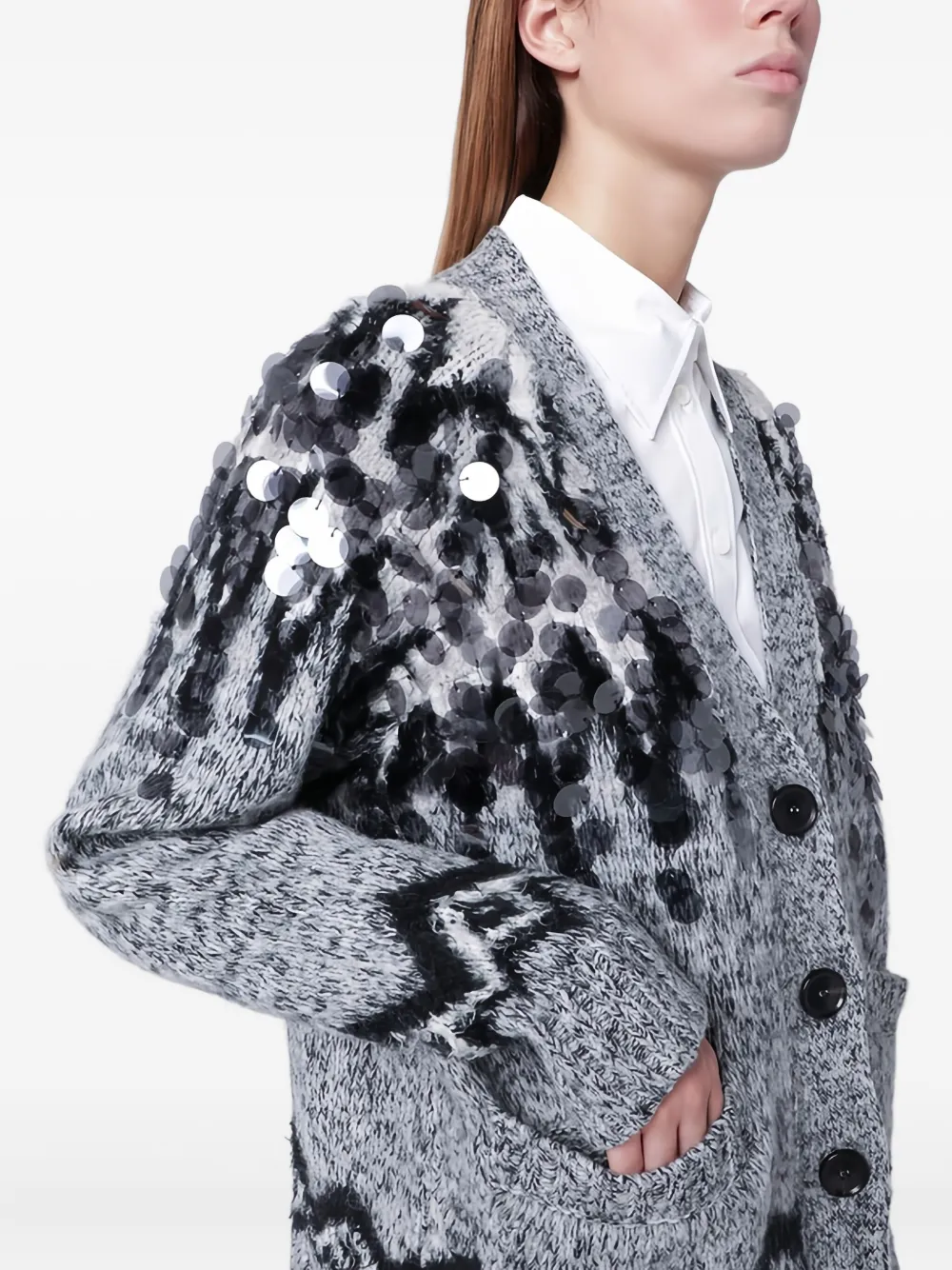 Roberto Collina Grey Wool-blend Cardigan With Sequins In Gray