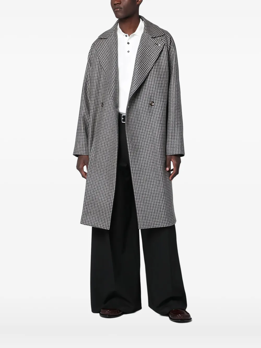 Tagliatore Double-breasted Houndstooth Coat In Gray