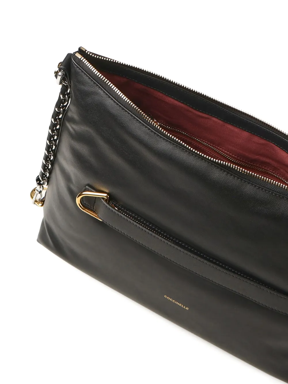 Coccinelle Metal Mesh Strap Leather Shoulder Bag In Black