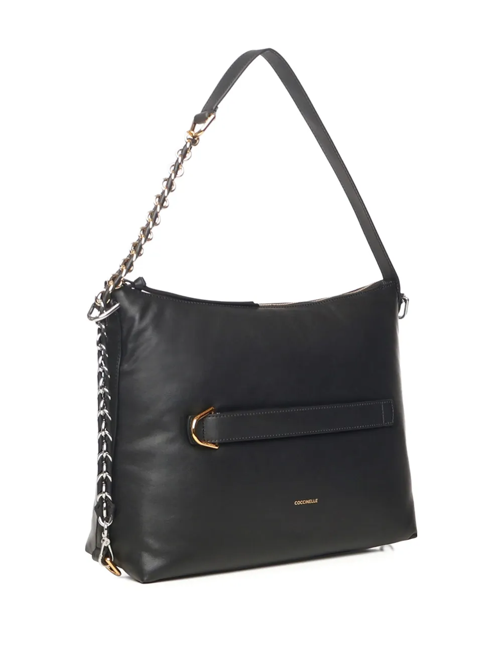 Coccinelle Metal Mesh Strap Leather Shoulder Bag In Black