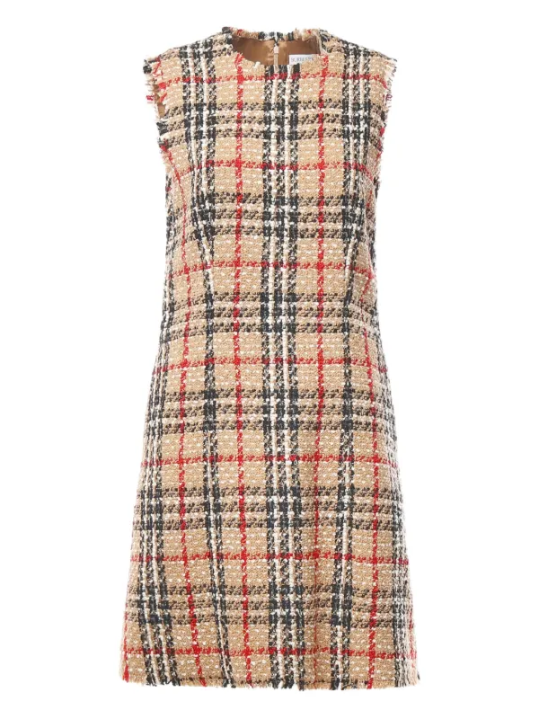 Burberry Check Wool Blend Bouclé Dress , Size: 06