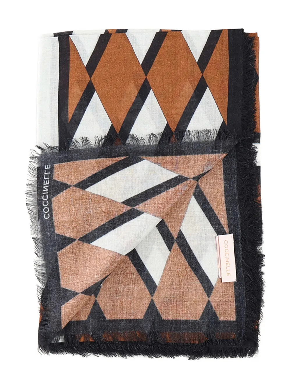 Coccinelle geometric-pattern fringed scarf | Brown | Image 1