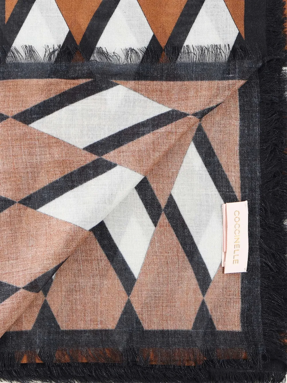 Coccinelle Geometric-pattern Fringed Scarf In Brown