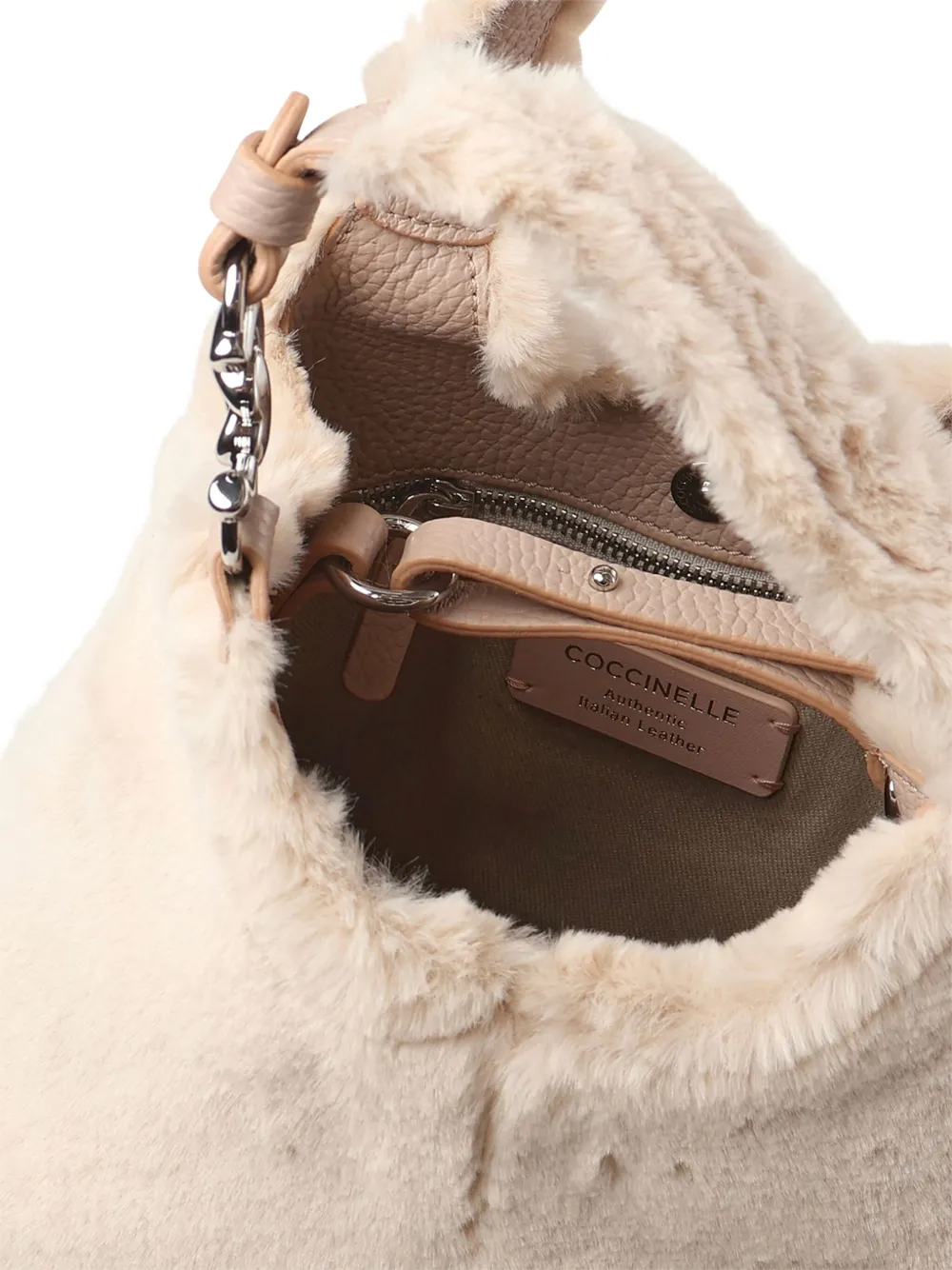 Coccinelle Fur Handle Shoulder Bag In Neutral