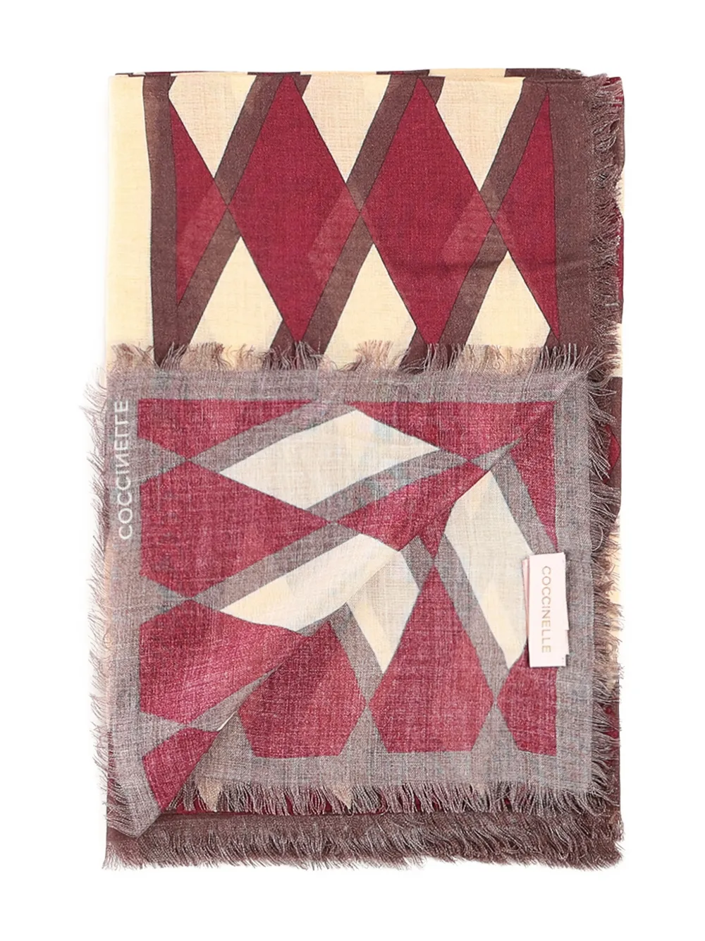 Coccinelle geometric-pattern fringed scarf | Red | Image 1