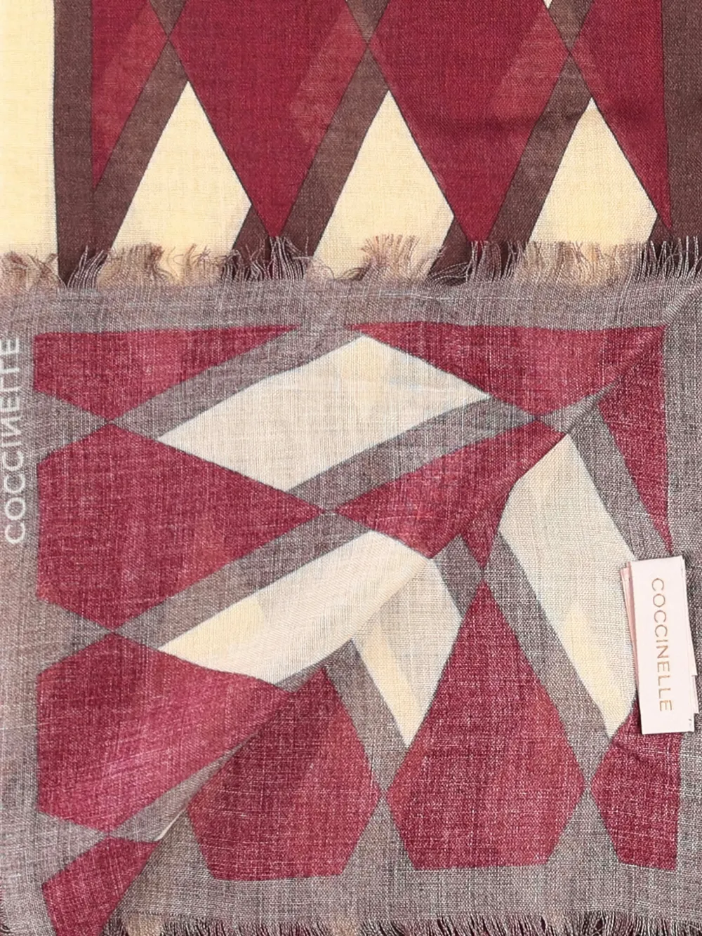 Coccinelle Geometric-pattern Fringed Scarf In Red