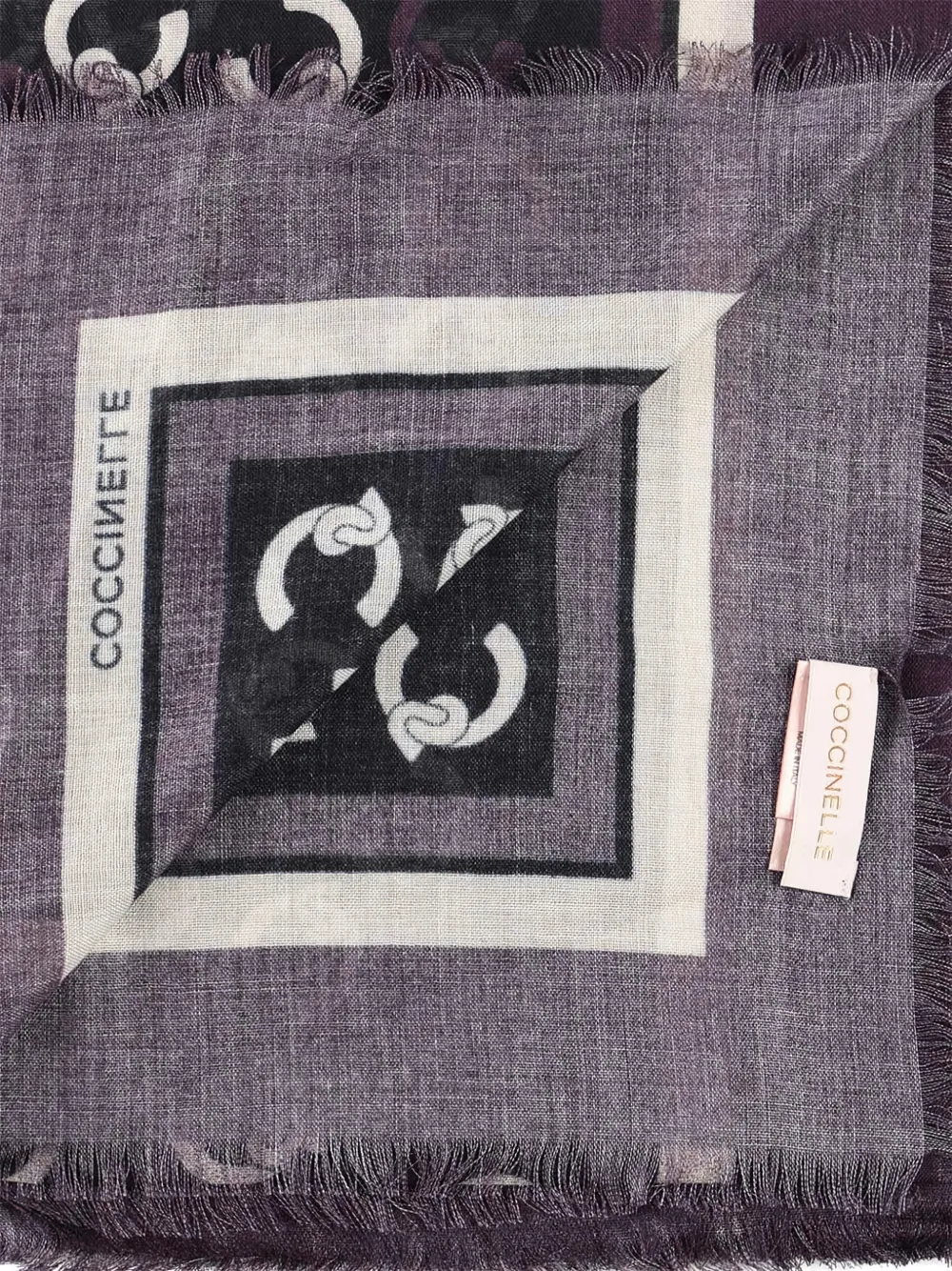 Coccinelle Fringed Patterned Scarf In Purple