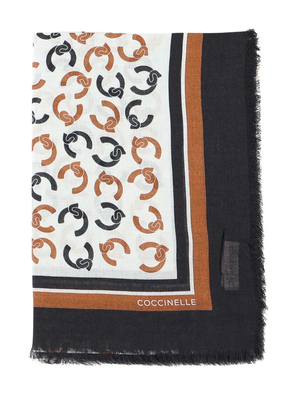Coccinelle Fringed Logo Scarf In Black