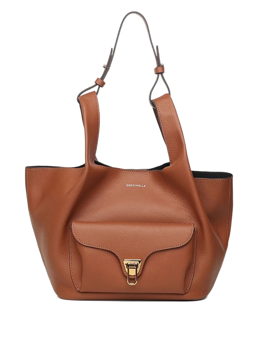 Coccinelle Beat Small Leather Shopping Bag In Neutral