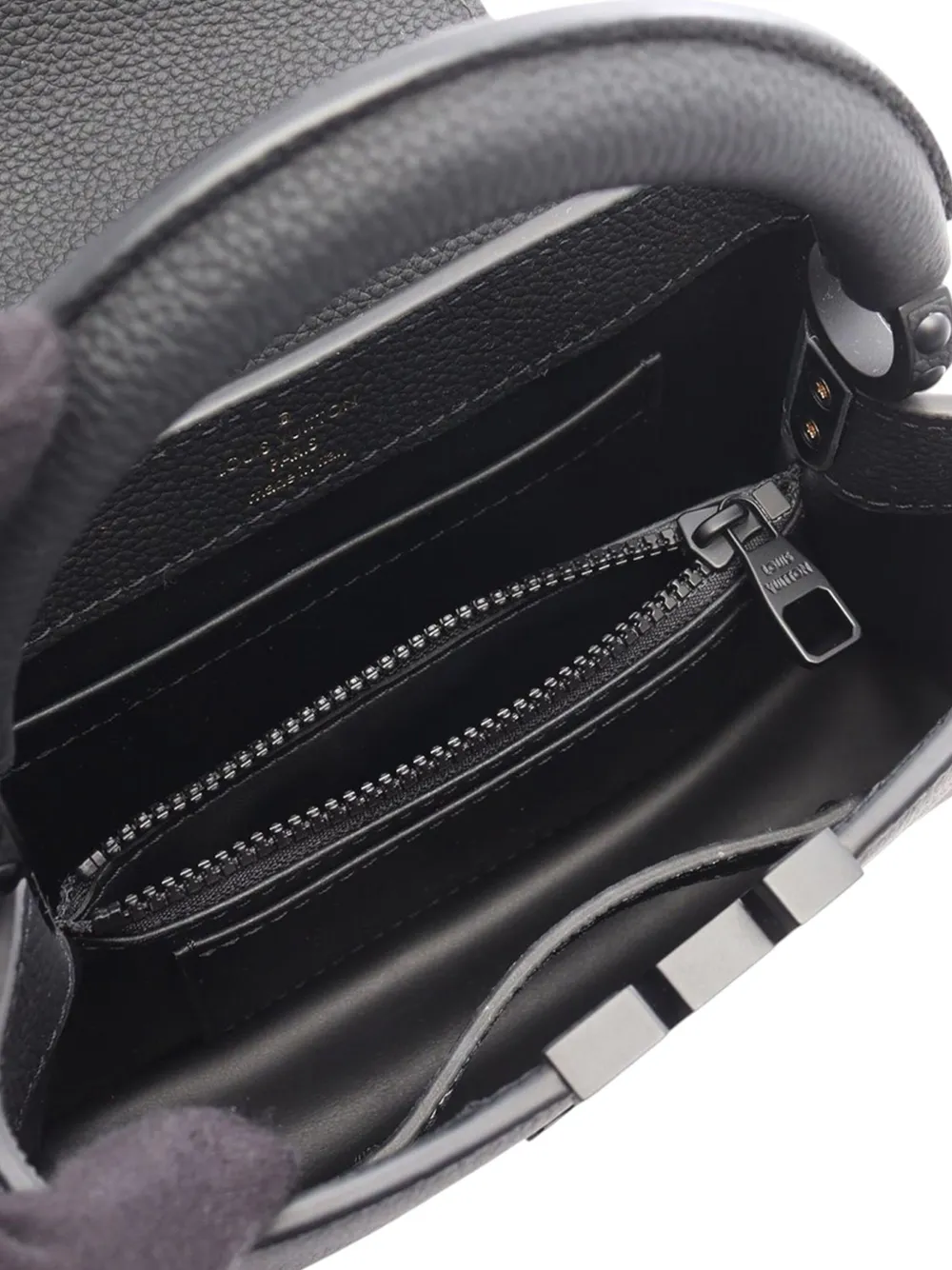 Pre-owned Louis Vuitton 2021-2025 Taurillon Mini Capucines East West Satchel In Black