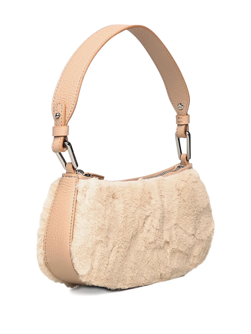 Coccinelle Faux-fur Shoulder Bag In Nude