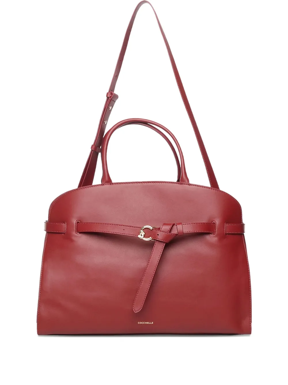 Coccinelle Sabine Smooth Leather Zipped Compartment Tote Bag In Burgundy