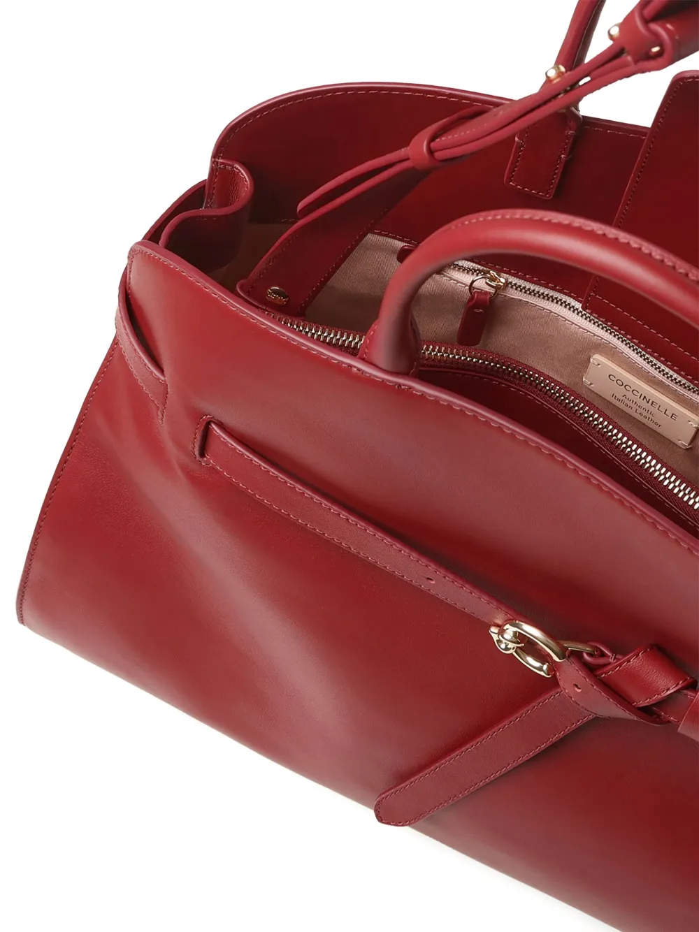Coccinelle Sabine Smooth Leather Zipped Compartment Tote Bag In Burgundy