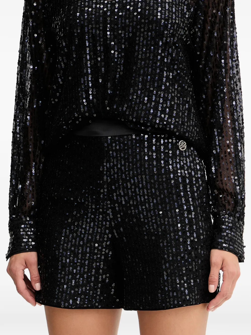 Karl Lagerfeld Sequin Logo Shorts In Black