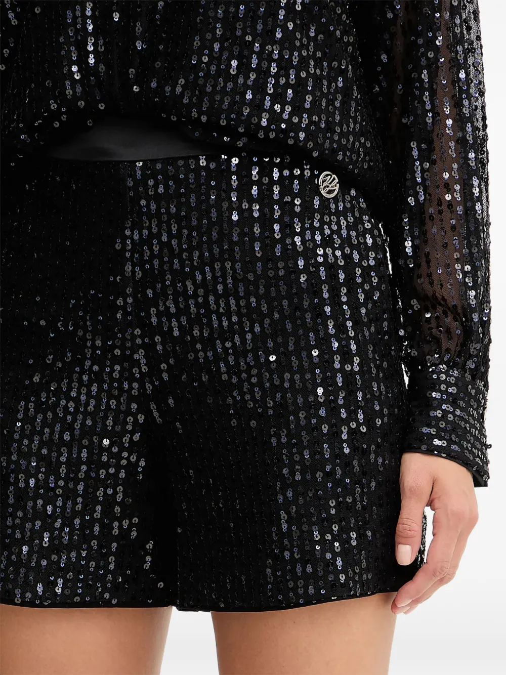 Karl Lagerfeld Shorts met pailletten logo Zwart