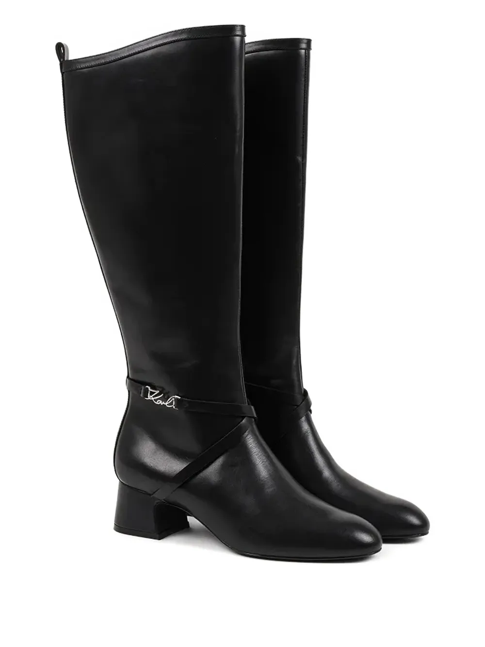 Karl Lagerfeld Bonnie Logo-strap Boots In Black