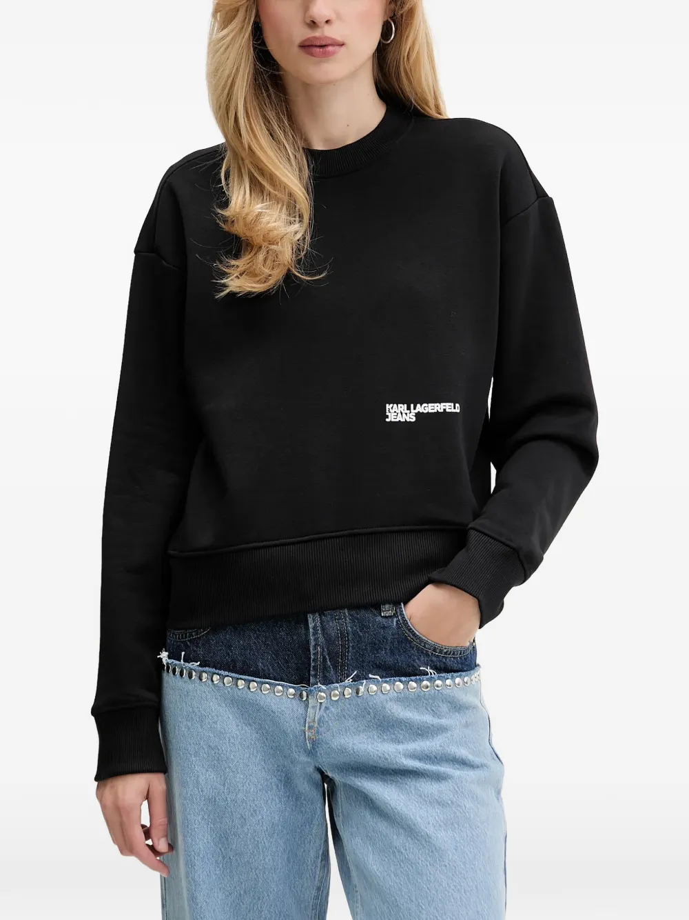 Karl Lagerfeld Jeans Logo Crew-neck Sweatshirt In Black