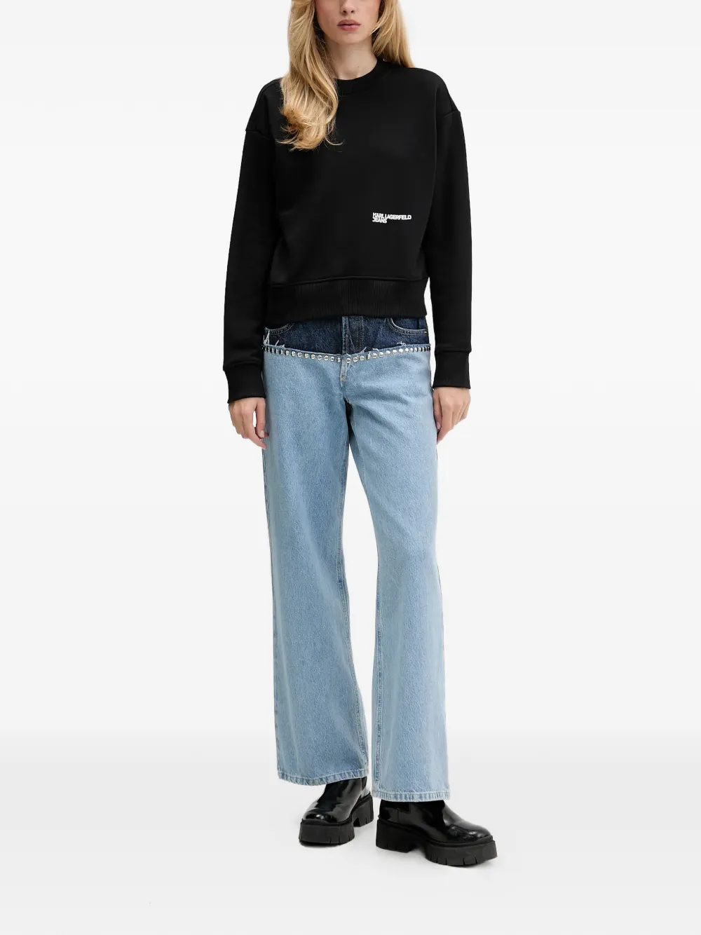 Karl Lagerfeld Jeans Logo Crew-neck Sweatshirt In Black