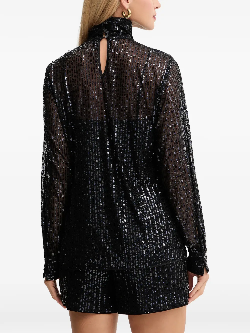  Karl Lagerfeld Sequin High-neck Top - Black 