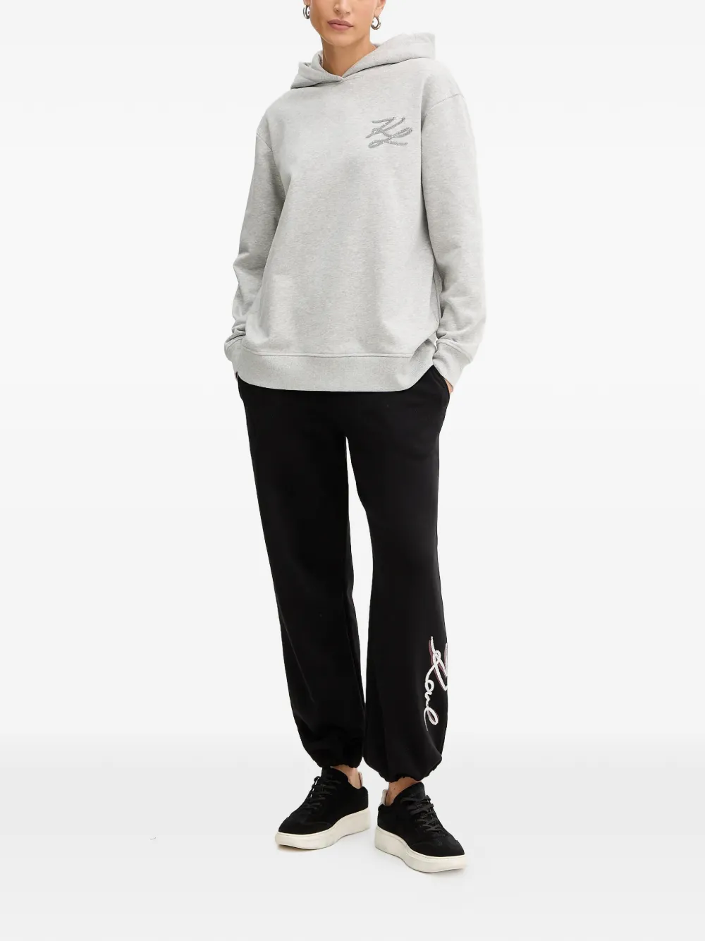 Karl Lagerfeld Sequin-embellished Logo Track Pants In Black
