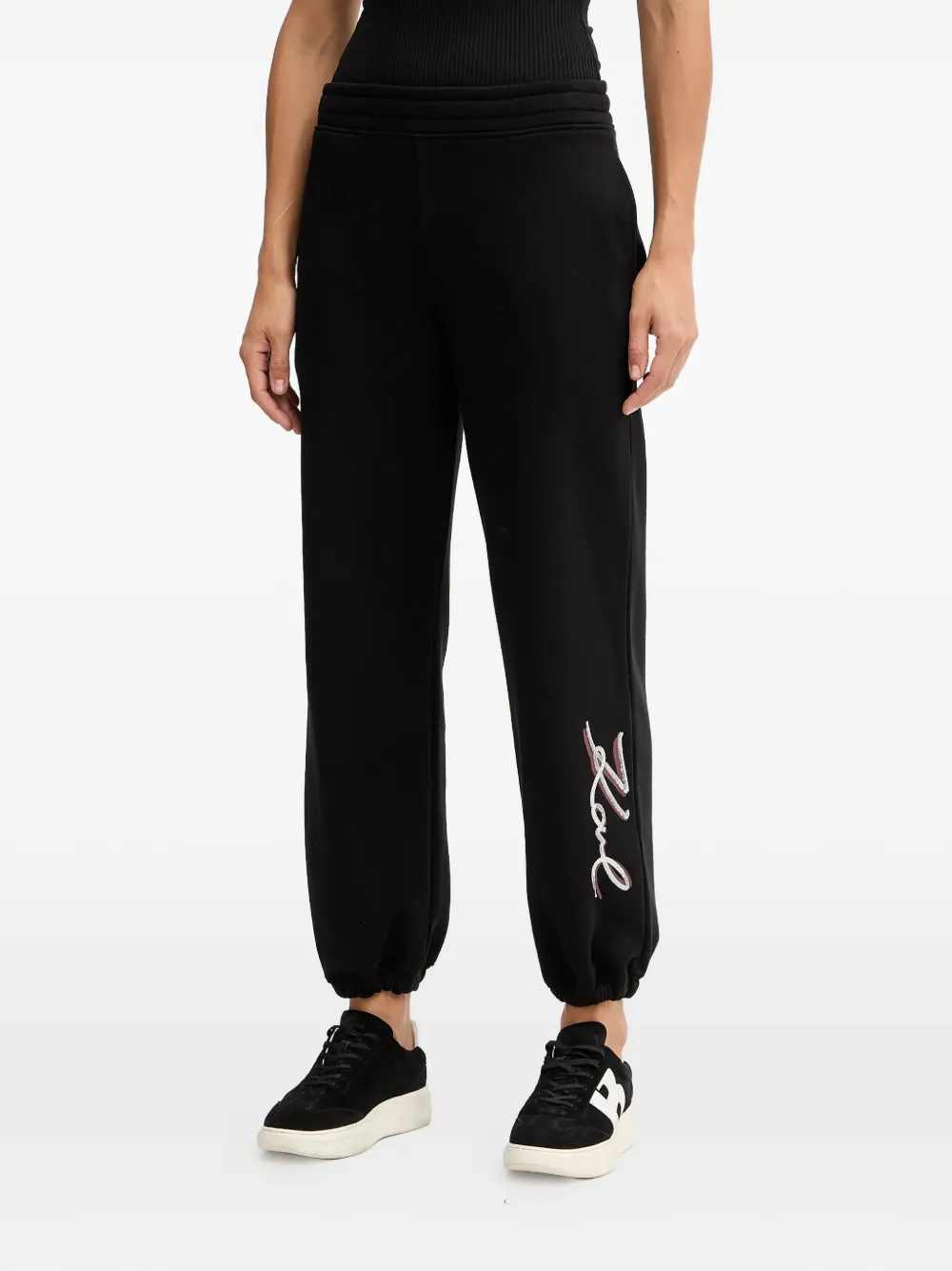 Karl Lagerfeld Sequin-embellished Logo Track Pants In Black