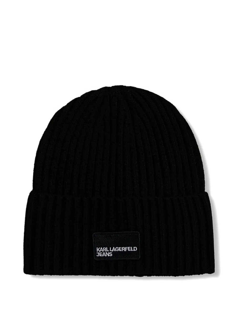 Karl Lagerfeld Jeans Ribbed Logo-patch Beanie Hat Set In Black