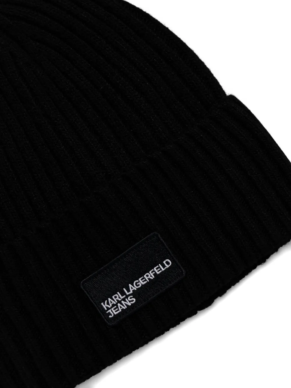 Karl Lagerfeld Jeans Ribbed Logo-patch Beanie Hat Set In Black