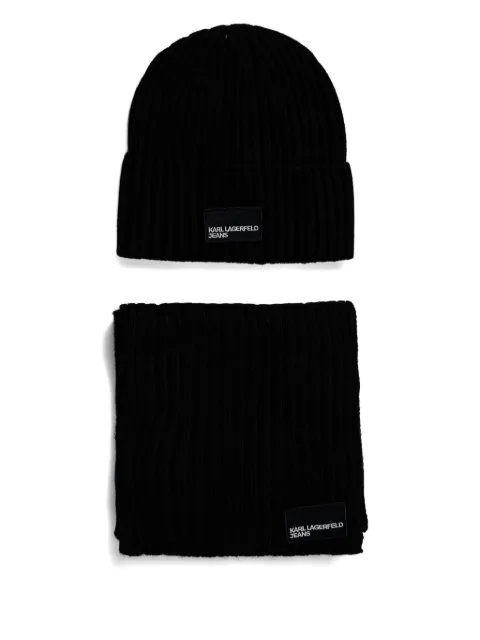 Karl Lagerfeld Jeans ribbed logo-patch beanie hat set