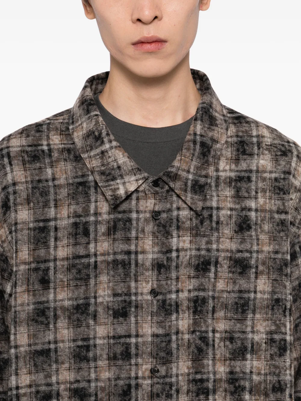 We11done Geruit T-shirt met knopen Grijs