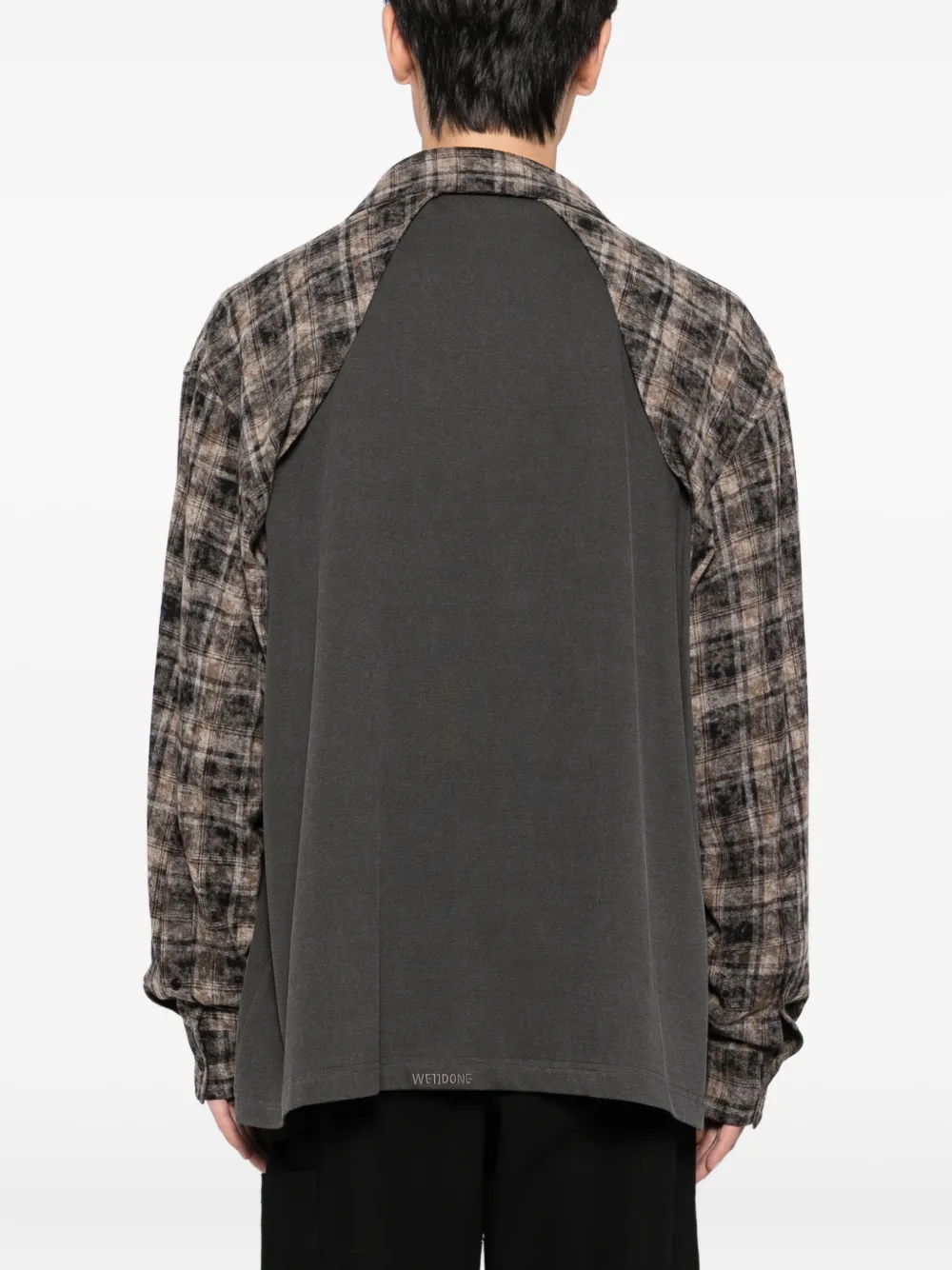 We11done Geruit T-shirt met knopen Grijs