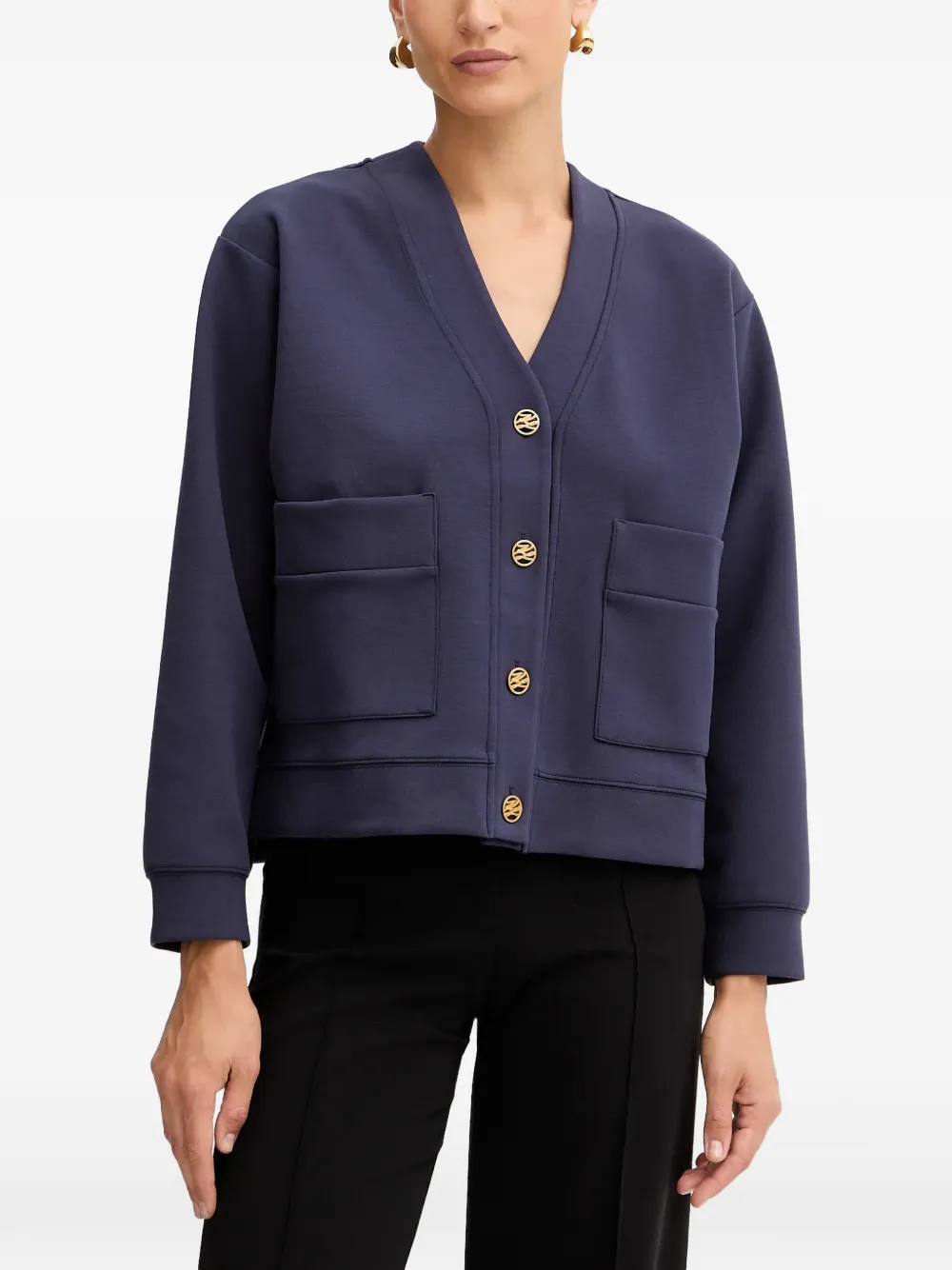 Karl Lagerfeld Jersey Cropped Jacket In Blue