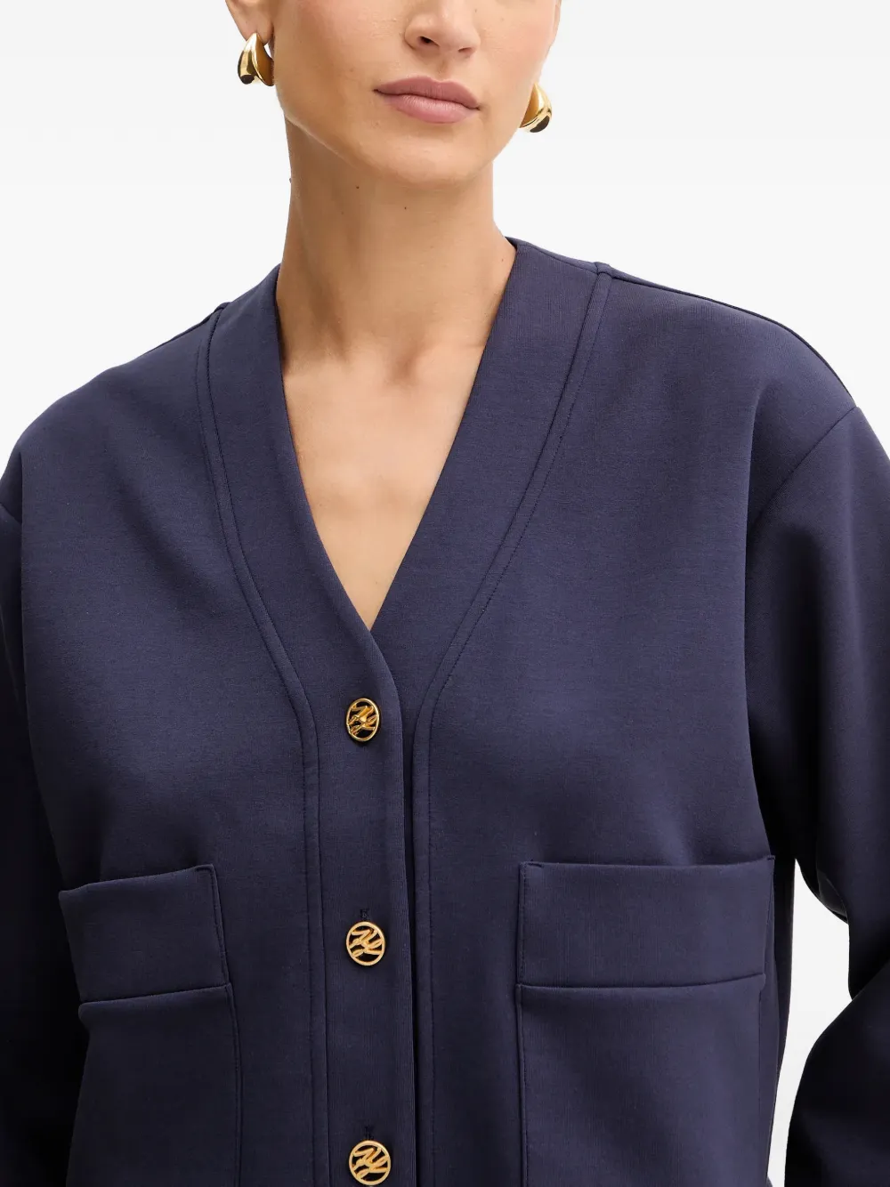 Karl Lagerfeld Jersey Cropped Jacket In Blue