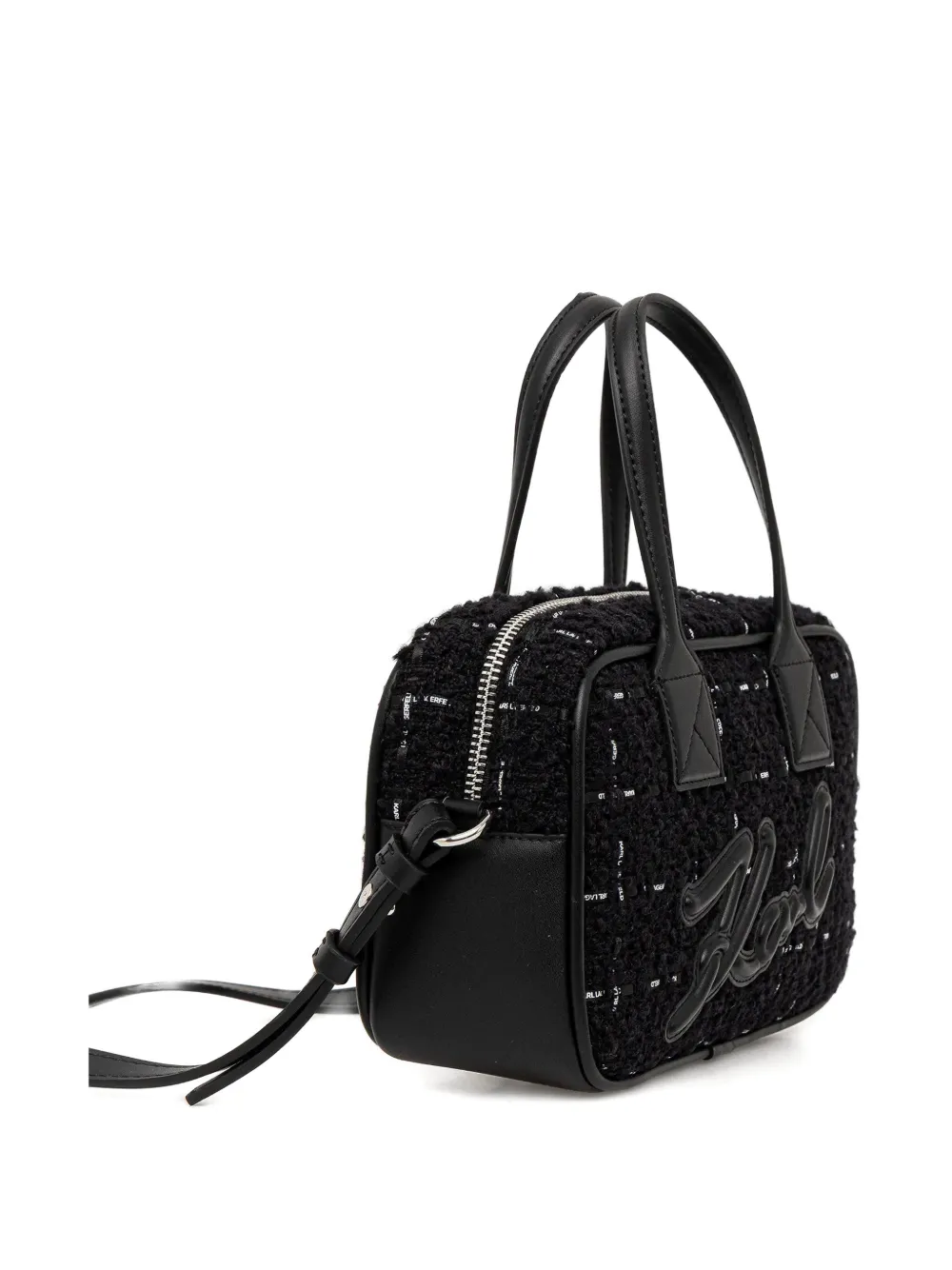 Karl Lagerfeld Logo-appliqué Tweed Tote Bag In Black