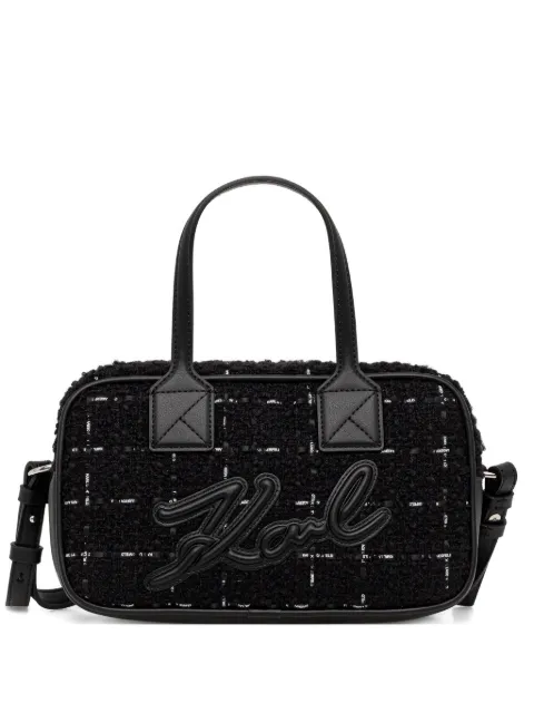 Karl Lagerfeld logo-appliqué tweed tote bag