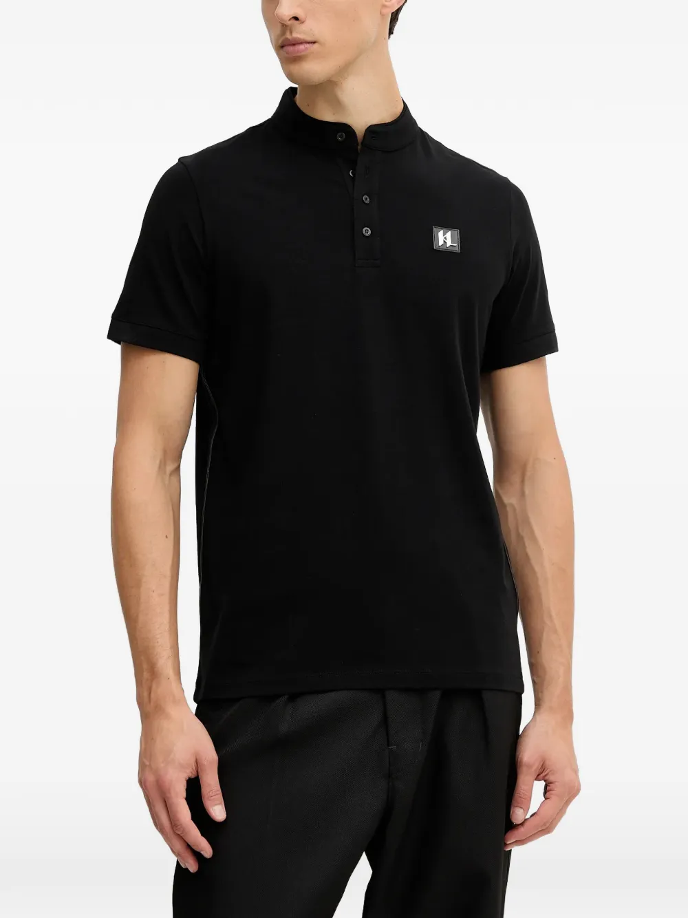 Karl Lagerfeld Monogram-logo Polo Shirt In Black