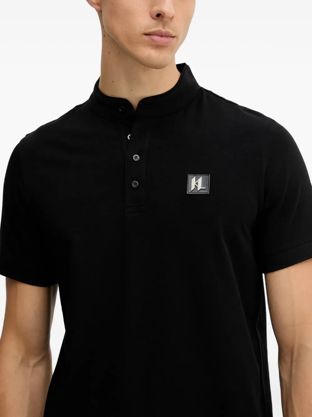 Karl Lagerfeld Monogram-logo Polo Shirt In Black