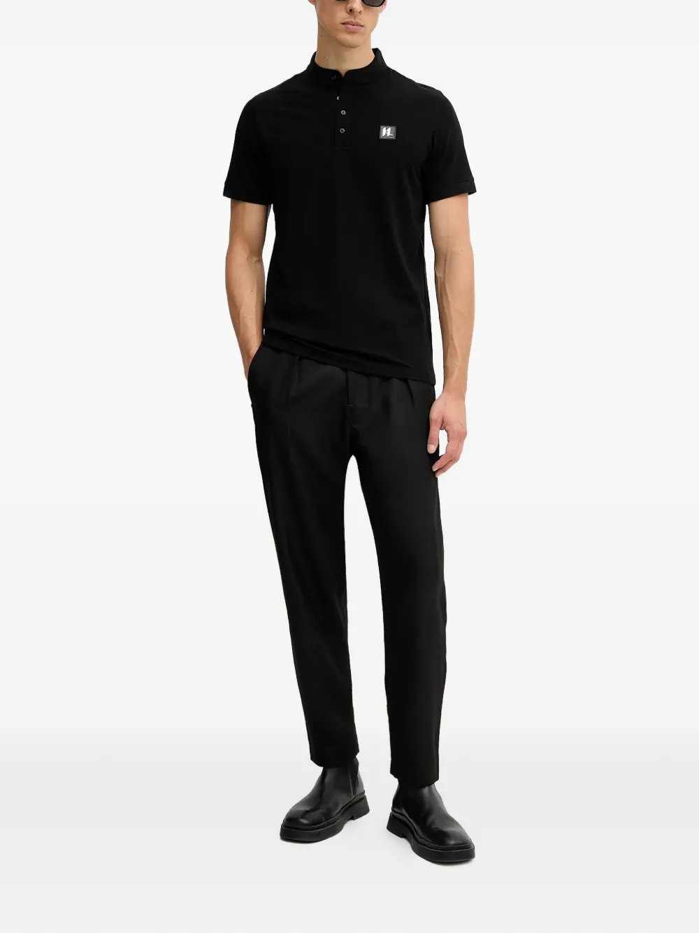 Karl Lagerfeld monogram-logo polo shirt - Zwart