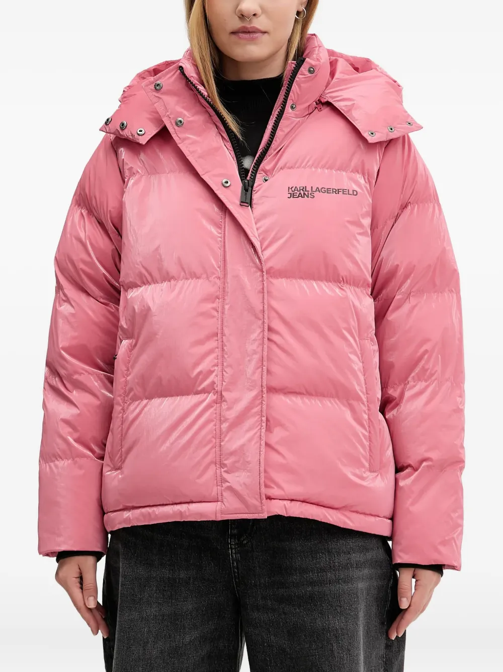Karl Lagerfeld Jeans chamarra capitonada con capucha | rosado | Image 1