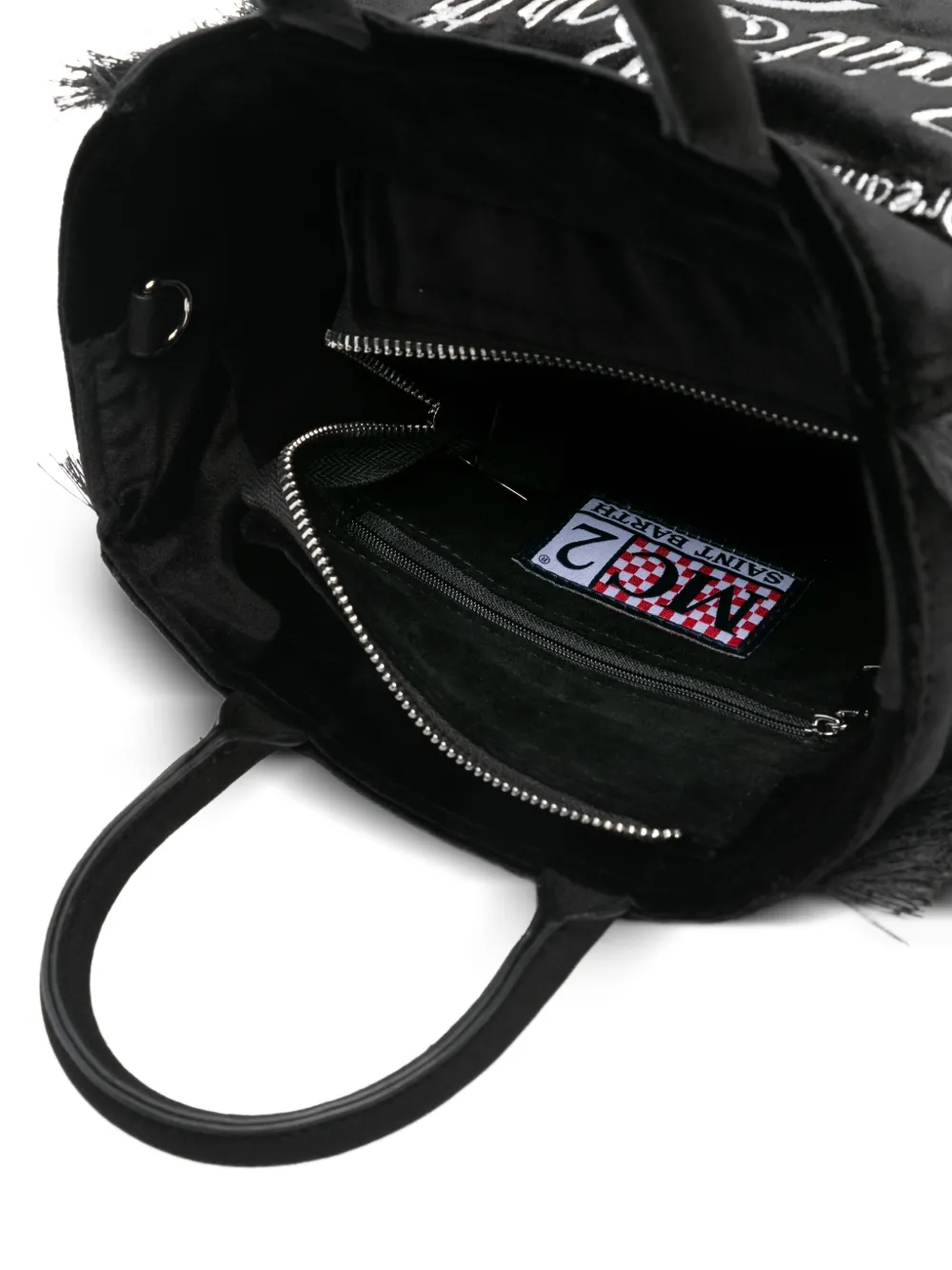 MC2 Saint Barth Kids Shopper met geborduurd logo en franje afwerking Zwart