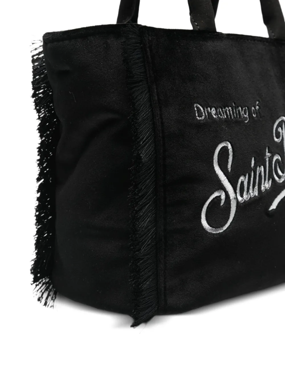 MC2 Saint Barth Kids Shopper met geborduurd logo en franje afwerking Zwart