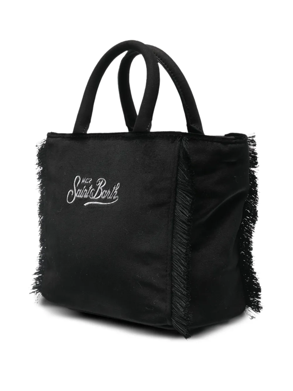 MC2 Saint Barth Kids Shopper met geborduurd logo en franje afwerking Zwart