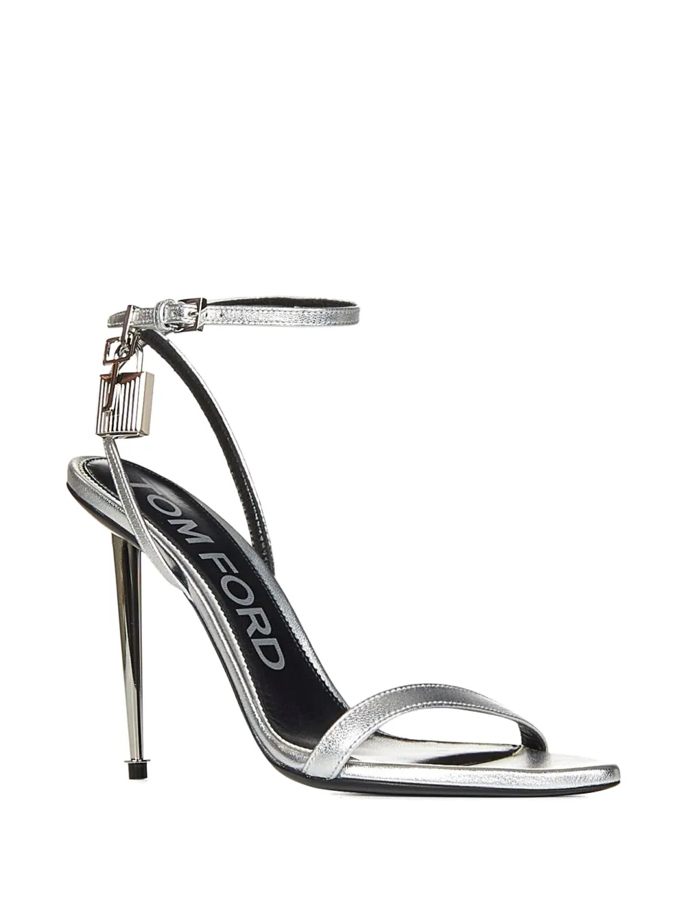 Tom Ford 105mm Padlock Ankle Strap Sandals In Silver