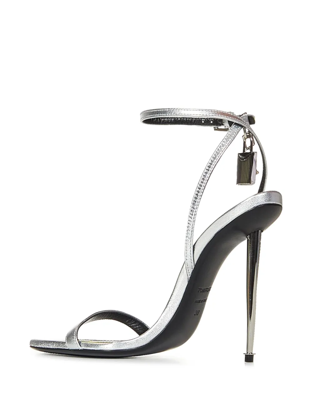 Tom Ford 105mm Padlock Ankle Strap Sandals In Silver