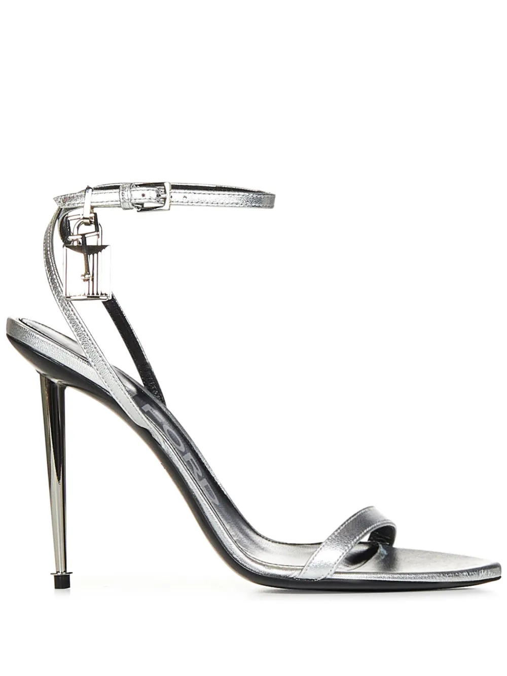 Tom Ford 105mm Padlock Ankle Strap Sandals In Silver