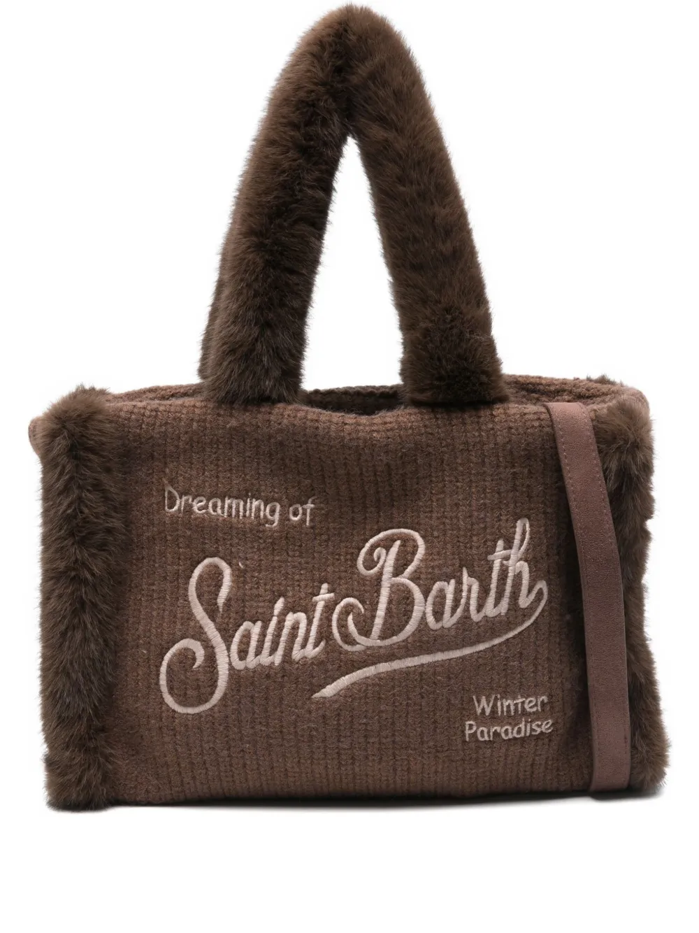 Mc2 Saint Barth Faux-fur Trim Logo-embroidered Tote Bag In Brown