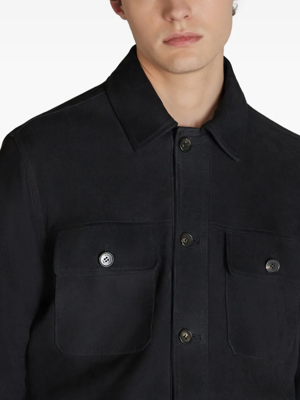 Montedoro Chest-pocket Suede-leather Jacket In Blue