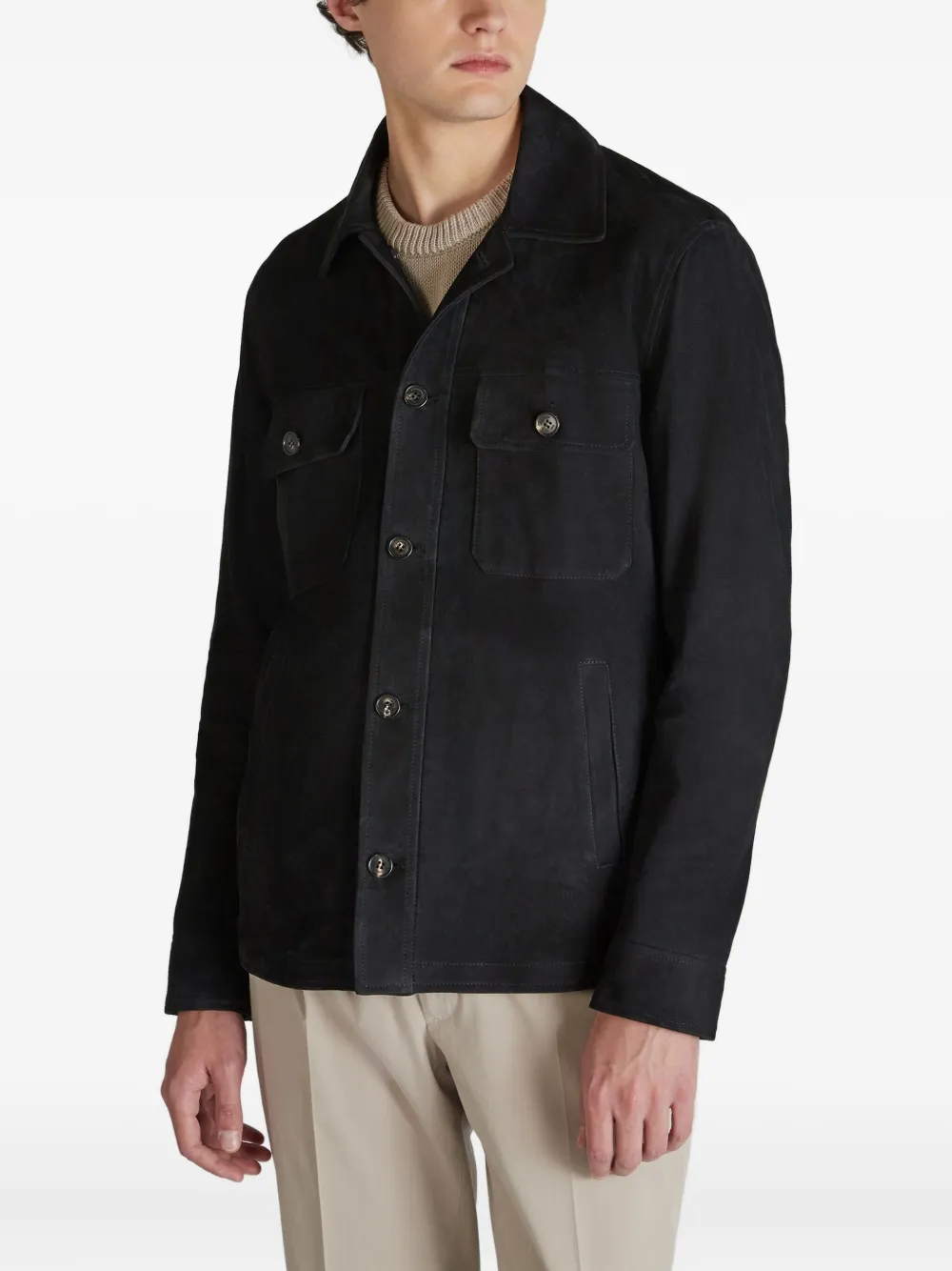 Montedoro Chest-pocket Suede-leather Jacket In Blue
