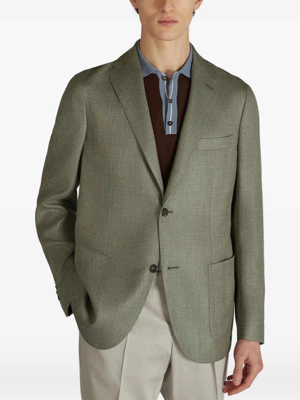 Slowear Patch-pocket Wool Blend Blazer In Green