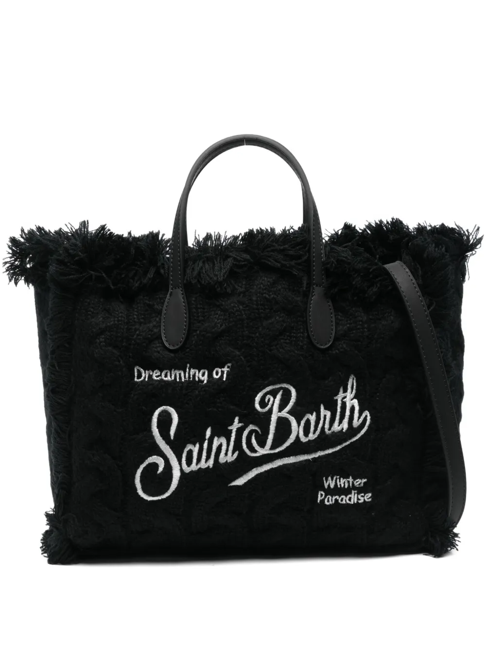 Mc2 Saint Barth Fringed-trim Logo-embroidered Tote Bag In Black